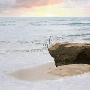 Beach digital background  with mermaid rock.
