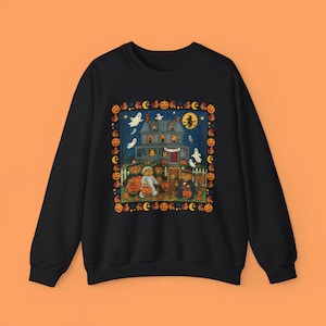Vintage Halloween Sweatshirt | Trick-or-Treat Bears, Haunted House Crewneck