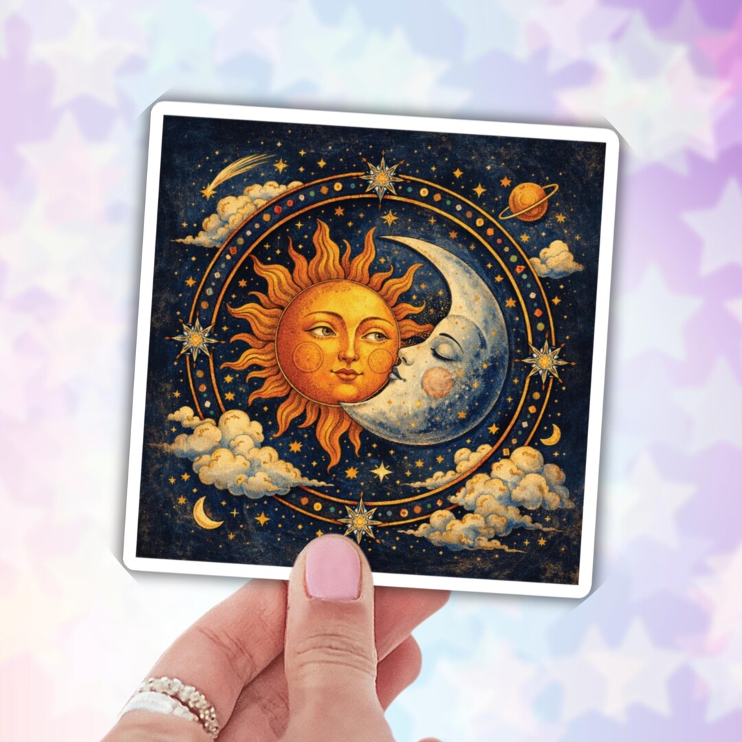 Celestial Sun Moon Sticker | 90s Nostalgia Vinyl Art | Retro Astrology ...