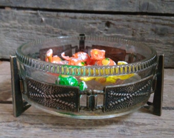 Vintage Candy-Bowl, Glass sugar bowl, Retro kitchen table decor tray, glass bowl, 1970s