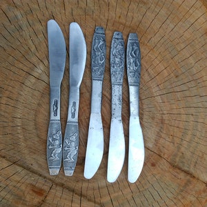 Set coltelli da collezione Nu Pogodi cartone animato, Just You Wait, Coltello vintage in acciaio inox, posate shabby