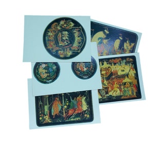 Conjunto de cartões postais colecionáveis em miniatura Art of Palekh Conjunto completo de 16 peças sssr 1986