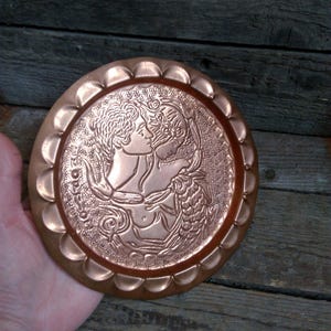 Wall copper plate Scorpio, man hanging and woman, Vintage Copper chasing Zodiac Wall Hanging Picture, rare item