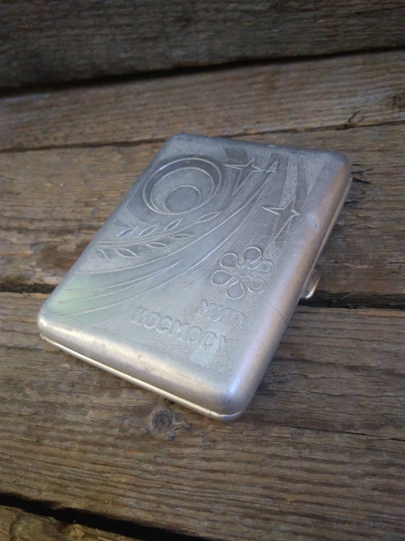 Soviet Cigarette case with Rocket Space print,Vint