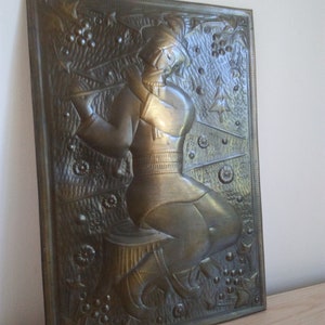Vintage copper picture Ukrainian musician, Men in forest picture, 3D metal picture, URSR Metal Wall Art, Wall decor coinage, copper chasing