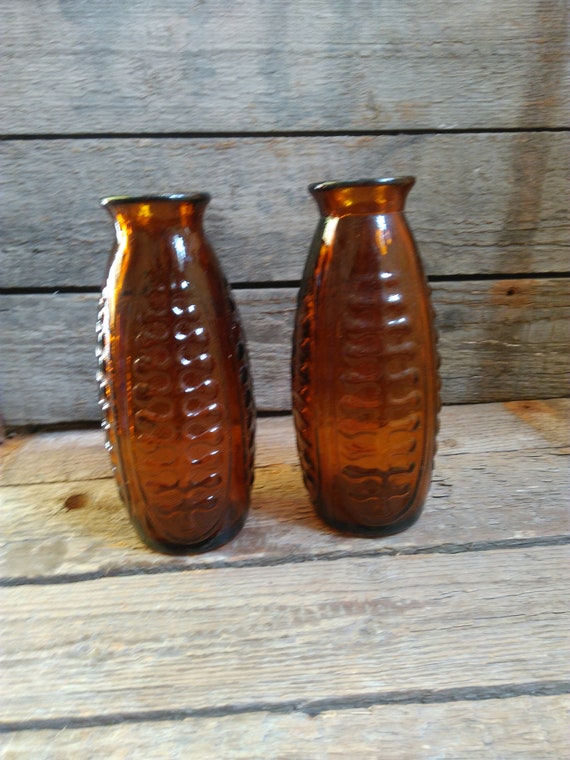 Two Glass Vases Soviet Vintage Brown Vases Small Glass Vase Etsy