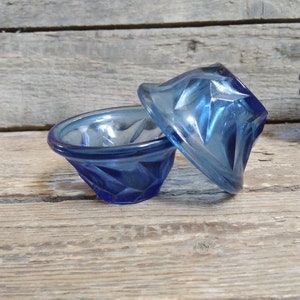 Vintage Salt Cellars, Blue Salt shakers, Glass Salt Cellars, Vintage Glass salt shakers
