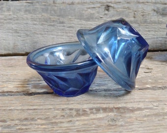 Vintage Salt Cellars, Blue Salt shakers, Glass Salt Cellars, Vintage Glass salt shakers