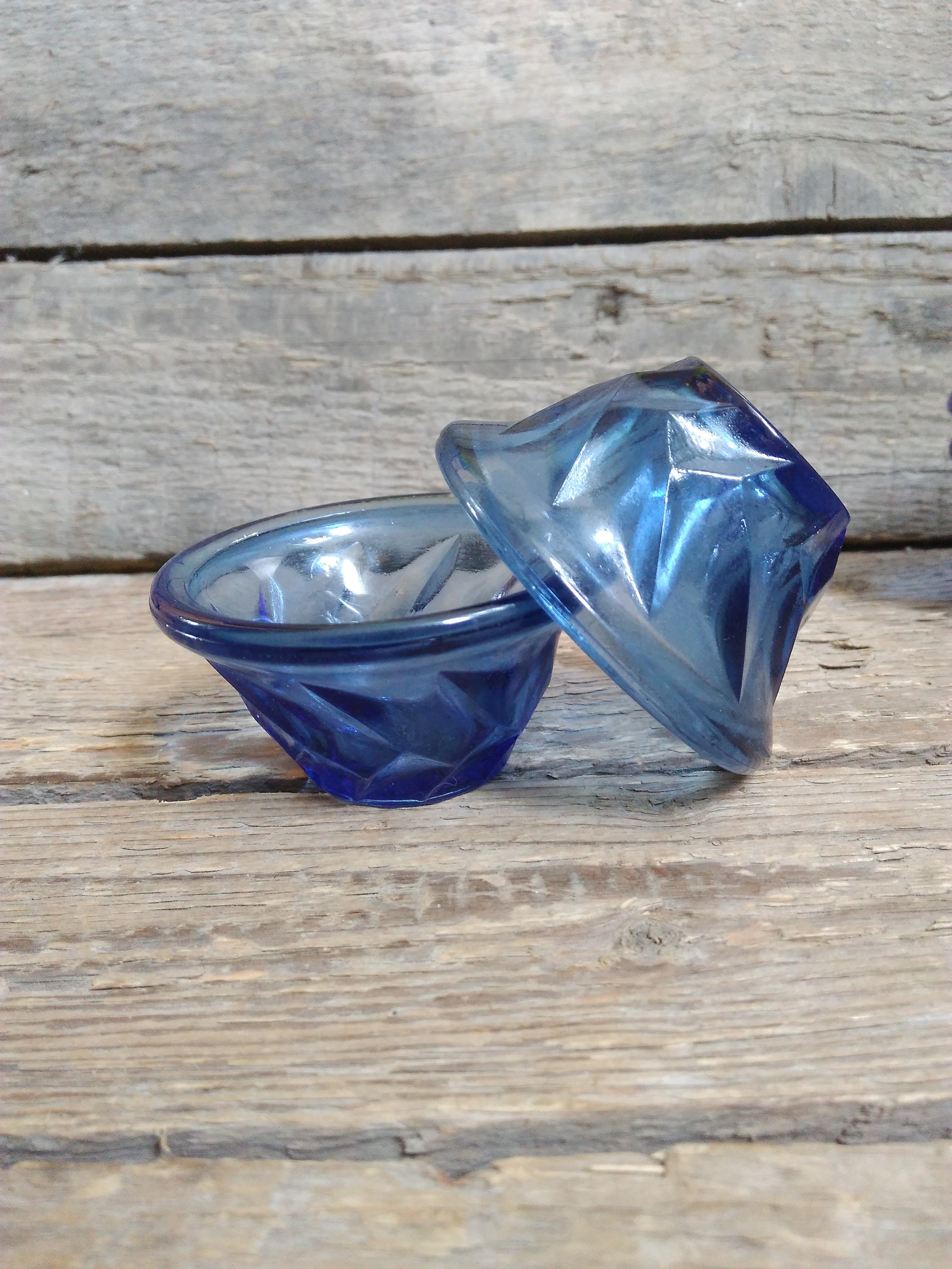 Vintage Salt Cellars, Blue Salt Shakers, Glass Salt Cellars, Vintage