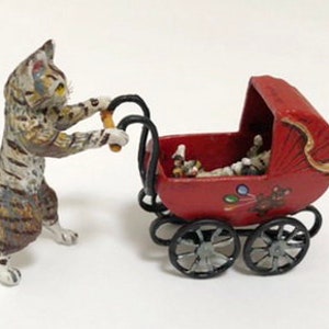 Cat mother with baby in pram • WB 436 • Fritz Bermann® • Vienna Bronzes Since 1850 • Certified