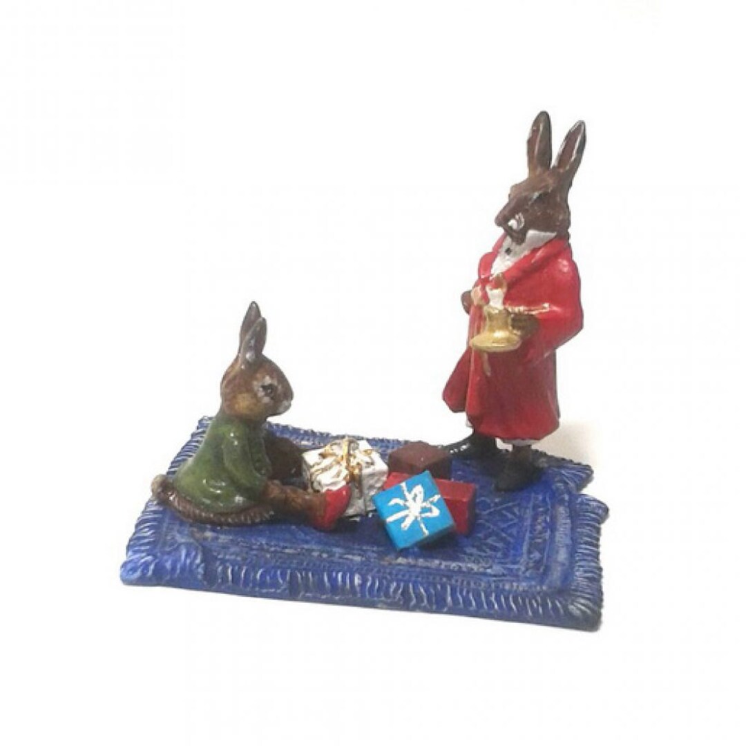 Rabbits on Carpet With Gifts W 9403 Fritz Bermann® Vienna Bronzes Since