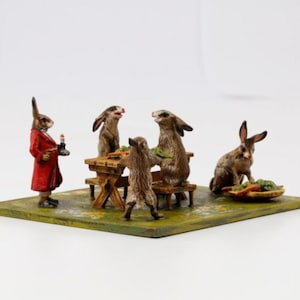 Rabbits at &quot;Heurigen&quot; • A 2302 • Fritz Bermann® • Vienna Bronzes Since 1850 • Certified