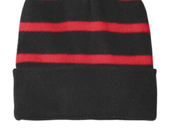 Striped Beanie With Solid Band / Peronalized Beanie / Unisex