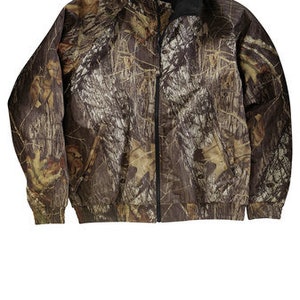 May include: A brown and green camouflage jacket with a zipper closure.