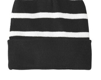 Striped Beanie With Solid Band / Peronalized Beanie / Unisex