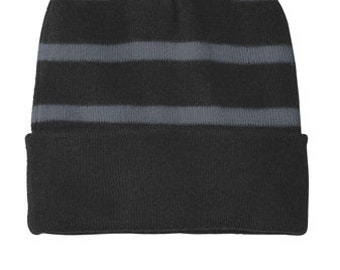 Striped Beanie With Solid Band / Peronalized Beanie / Unisex