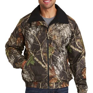 May include: A camouflage-patterned jacket with a black fleece lining. The jacket has a zipper closure and a stand-up collar.