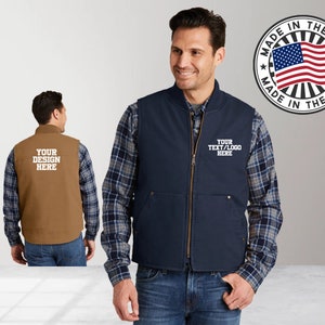 Custom Wholesale Embroidered Washed Duck Cloth Vest / Custom Work Vest / Construction Work Vest / Embroidered Jacket/ personalized jackets