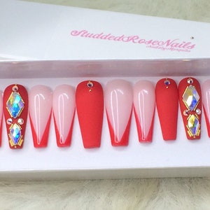 30 | Swarovski Nails | Fake Nails | Press On Nails | Any Shape and Size | False Nails | Glue On Nails| StuddedRoseNails