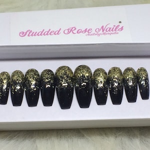 Midnight  | Glitter Nails | Fake Nails | Press On Nails | False Nails | Glue On Nails| StuddedRoseNails