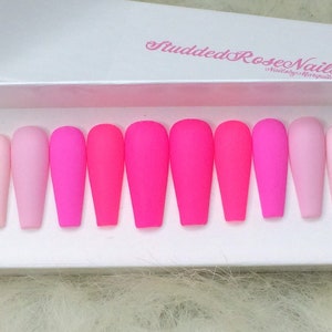Dream House | READY TO SHIP | Pink Ombre | Coffin Nails | Fake Nails | Press On Nails | False Nails | Glue On Nails | StuddedRoseNails