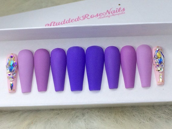 Lavender Purple Ombre Nails coffin Nails Fake Nails | Etsy