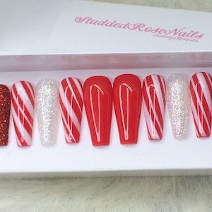 Peppermint | Christmas Nails | Fake Nails | Press On Nails | False Nails | Glue On Nails | StuddedRoseNails