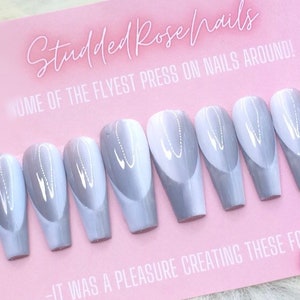 Gray Avenue | Coffin Nails | Fake Nails | Press On Nails | False Nails | Glue On Nails | StuddedRoseNails