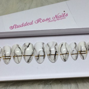 Blurred Lines | Marble Nails | Press On Nails | Any Shape and Size | Fake False Glue On Nails| StuddedRoseNails