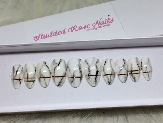 Blurred Lines | Marble Nails | Press On Nails | Any Shape and Size | Fake False Glue On Nails| StuddedRoseNails