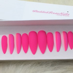 Pink On Pink | Coffin Nails | Fake Nails | Press On Nails | False Nails | Glue On Nails | StuddedRoseNails