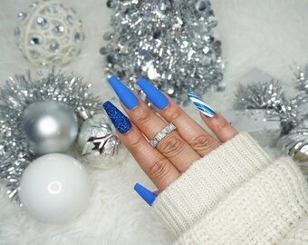 Invierno / Uñas de ataúd / Uñas postizas / Uñas de presión / Uñas postizas / Uñas para pegar / StuddedRoseNails
