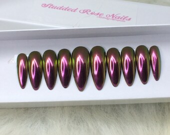 Late Nights | READY TO SHIP |Chrome Nails | Press On Nails | Fake Nails |Glue On Nails | StuddedRoseNails
