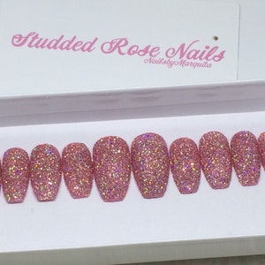 ICONIC | Glitter Nails | Raw Glitter | Press On Nails | Any Shape and Size | Fake False | Glue On Nails | StuddedRoseNails