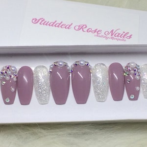 Posh | Coffin Nails | Fake Nails | Press On Nails | False Nails | Glue On Nails| StuddedRoseNails