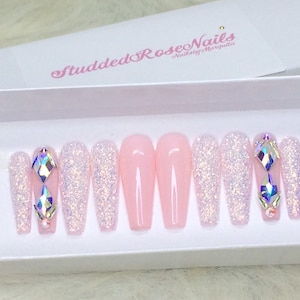 Flawless | Glitter Nails | Coffin Nails | Fake Nails | Press On Nails | Any Shape and Size | False Nails | Glue On Nails| StuddedRoseNails