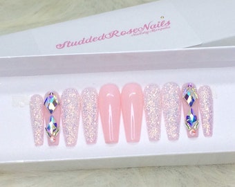Flawless | Glitter Nails | Coffin Nails | Fake Nails | Press On Nails | Any Shape and Size | False Nails | Glue On Nails| StuddedRoseNails