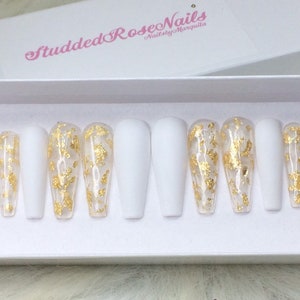 The A-List | Gold Nails| Stiletto Nails |Fake Nails | Press On Nails |Any Shape and Size |False Nails |Glue On Nails| Studded Rose Nails