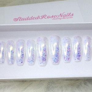 Glass Slipper  | Iridescent Nails | Fake Nails | Press On Nails | False Nails | Glue On Nails| StuddedRoseNails