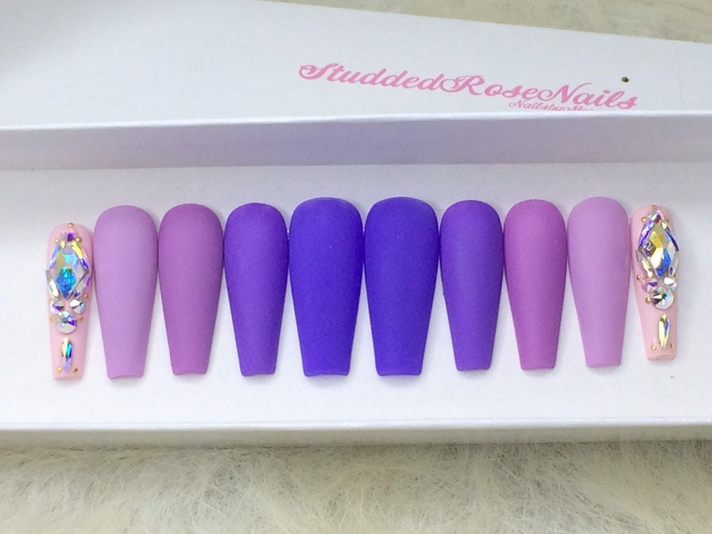 Lavender Purple Ombre Nails coffin Nails Fake Nails | Etsy