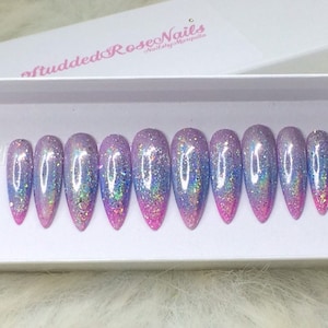 Forever Young | Stiletto Nails | Holographic Nails | Fake Nails | Press On Nails | False Nails | Glue On Nails| StuddedRoseNails