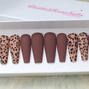 Fever | Cheetah Print | Coffin Nails | Fake Nails | Press On Nails | False Nails | Glue On Nails | StuddedRoseNails