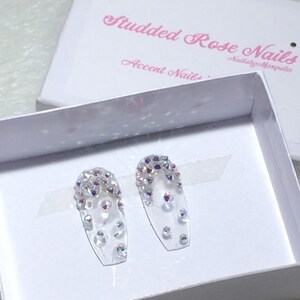Gradient AB Stones | Accent Nails | Fake Nails | Press On Nails | False Nails | Glue On Nails| Reusable | Studded Rose Nails