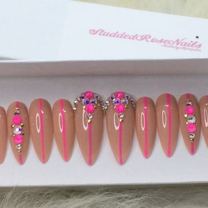 Brunch | Coffin Nails | Fake Nails | Press On Nails | False Nails | Glue On Nails | StuddedRoseNails