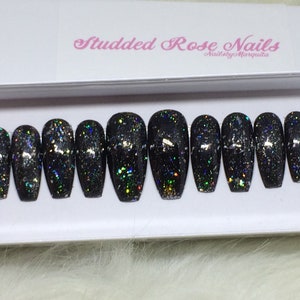 Galaxy | Holographic Nails | Stiletto Nails | Fake Nails | Press On Nails | False Nails | Glue On Nails | StuddedRoseNails
