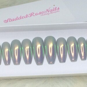 Minty | Chrome Nails | Coffin Nails | Fake Nails | Press On Nails | Any Shape and Size | False Nails | Glue On Nails| Reusable