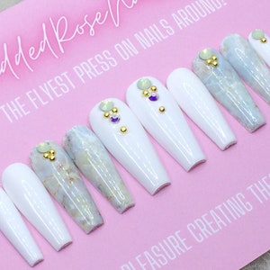 Set In Stone | Coffin Nails | Fake Nails | Press On Nails | False Nails | Glue On Nails | StuddedRoseNails