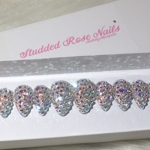 Cover Me In Diamonds | Almond Nails | Press On Nails | Bling Nails | False Nails | Glue On Nails | StuddedRoseNails