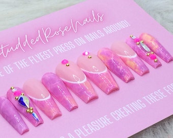 Dainty  | Coffin Nails | Fake Nails | Press On Nails | False Nails | Glue On Nails | StuddedRoseNails