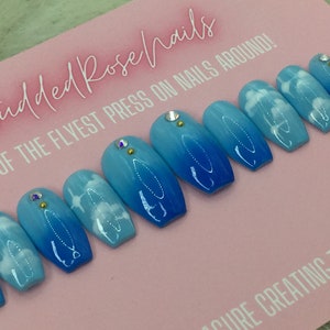 Cloud 9 | Coffin Nails | Fake Nails | Press On Nails | False Nails | Glue On Nails | StuddedRoseNails